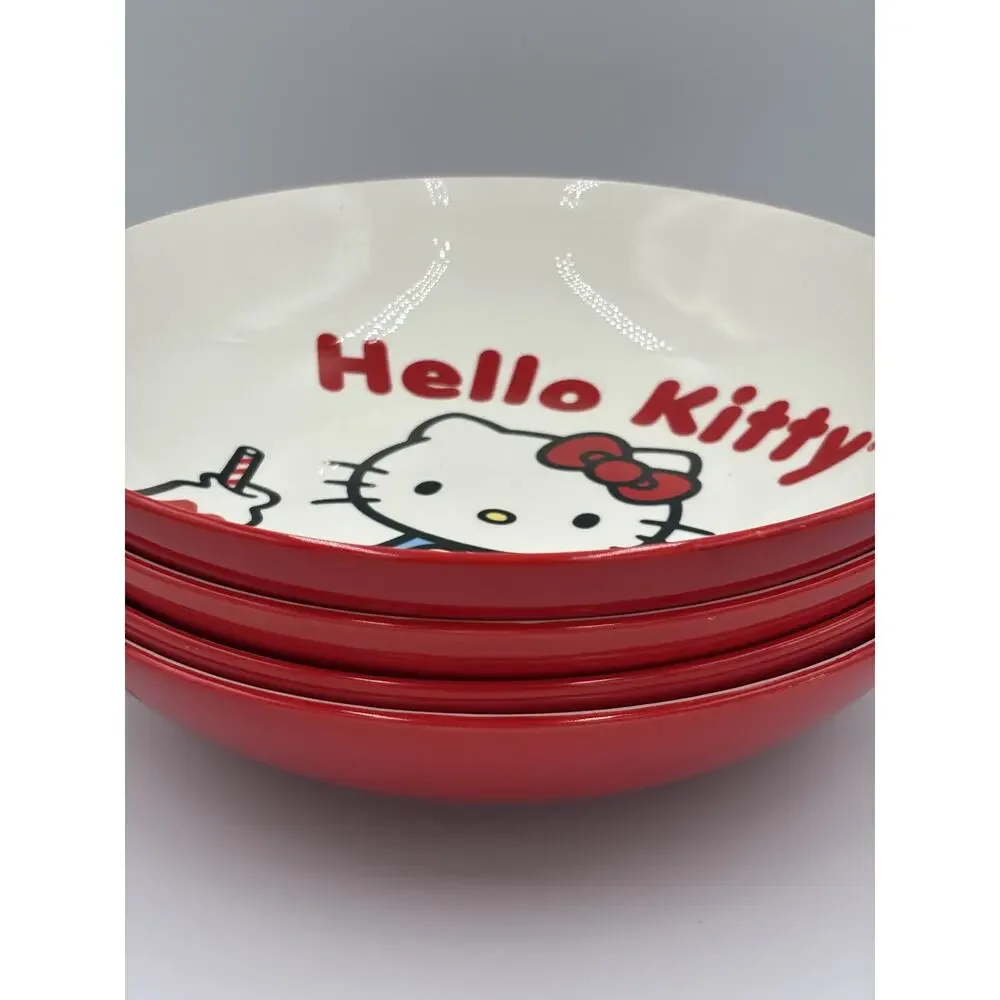 Hello Kitty Set of 4 Cereal Soup Bowls Sanrio 2023 Red White 8
